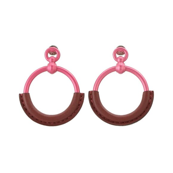 HERMES Loop Earrings Veau Swift Rouge H Pink Accessory 90226843